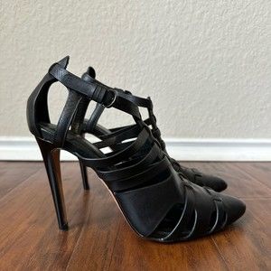 REBECCA MINKOFF Randi Leather Pointed-Toe Pumps in Black Leather